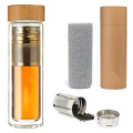 Garrafa de água de vidro borosilicato de infusor de chá de 450ml com tampa de bambu